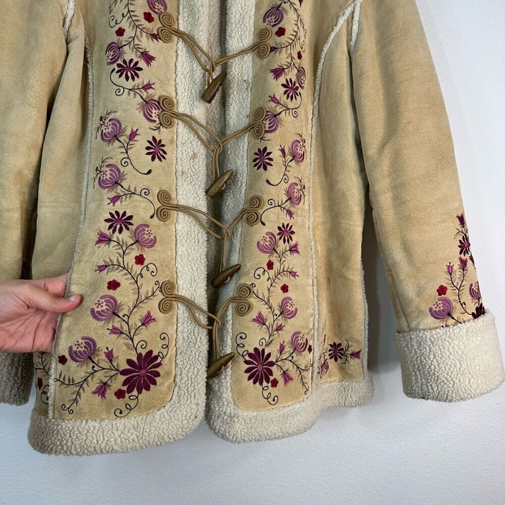 Vintage Y2K St John’s Bay Floral Embroidered Suede Jacket Large Sherpa Pennylane - Picture 4 of 10
